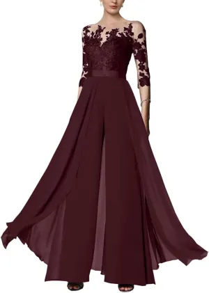 Women Dressy Jumpsuit/Pantsuit Mother of The Bride Dress Lace Appliques Wedding Guest Formal Dresses