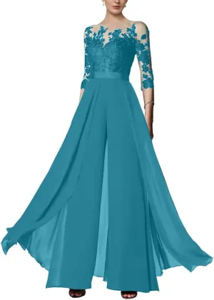 Women Dressy Jumpsuit/Pantsuit Mother of The Bride Dress Lace Appliques Wedding Guest Formal Dresses