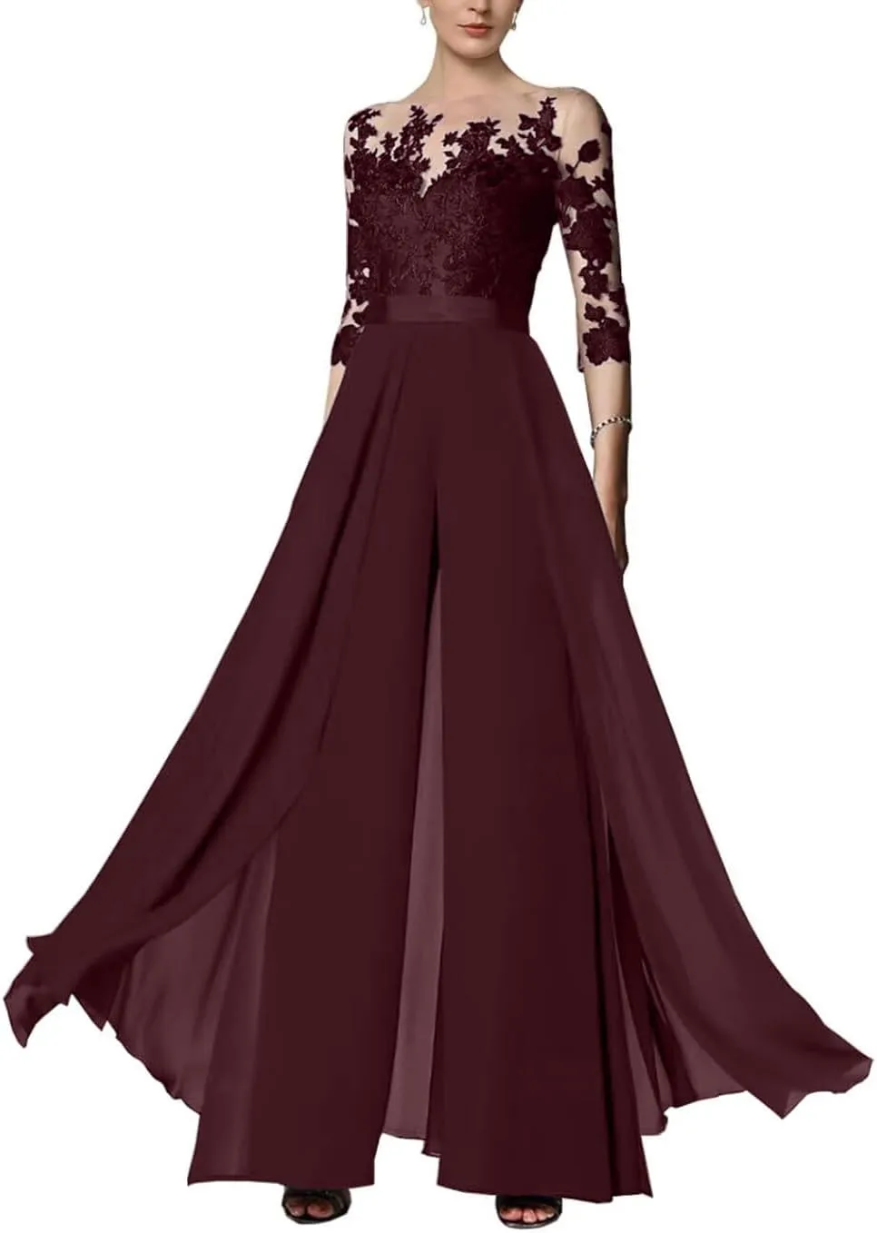 Women Dressy Jumpsuit/Pantsuit Mother of The Bride Dress Lace Appliques Wedding Guest Formal Dresses