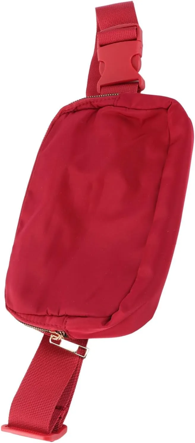 Women Fanny Pack Adjustable Belt Waist Bag Tear Hiking Fashionable Nylon (Burgundy)