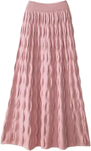Women Knitted Long Skirt Autumn Winter Korean Folds A Line High Waist Pleated Midi Skirt