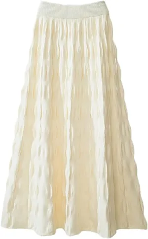 Women Knitted Long Skirt Autumn Winter Korean Folds A Line High Waist Pleated Midi Skirt