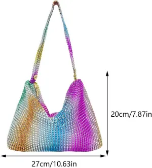 Women Lady Evening Dinner Clutch Bag Glitter Rhinestone Decorated Fashionable Shoulder Handbag Everyday Shoulder B