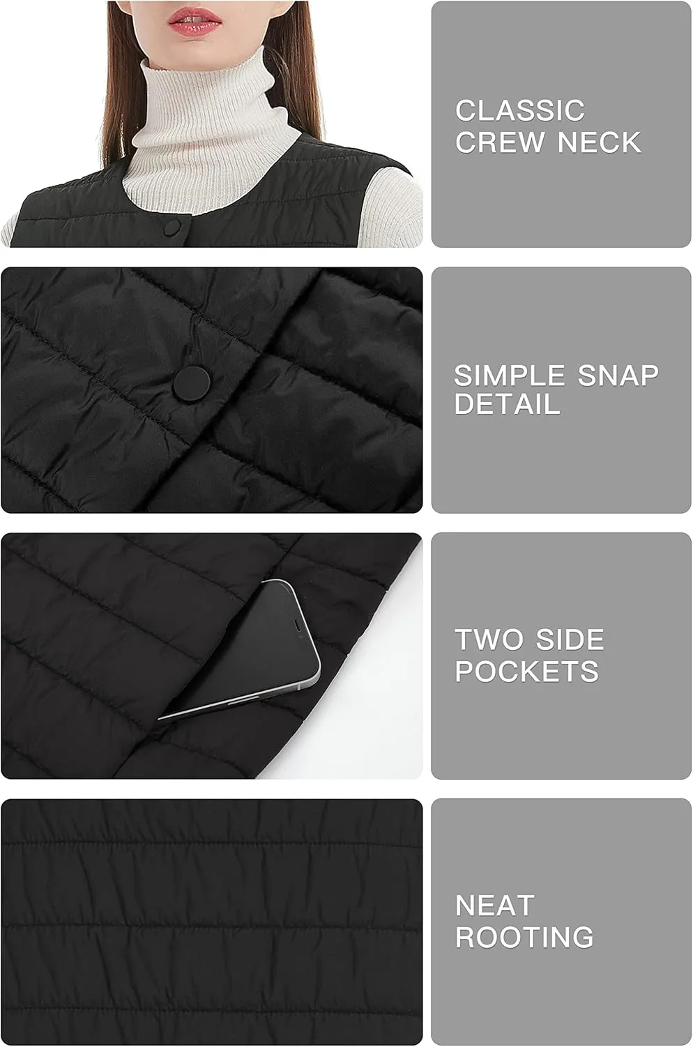 Women Long Puffer Vest Down Quilted Lightweight Button Opening Sleeveless Jacket with Pockets