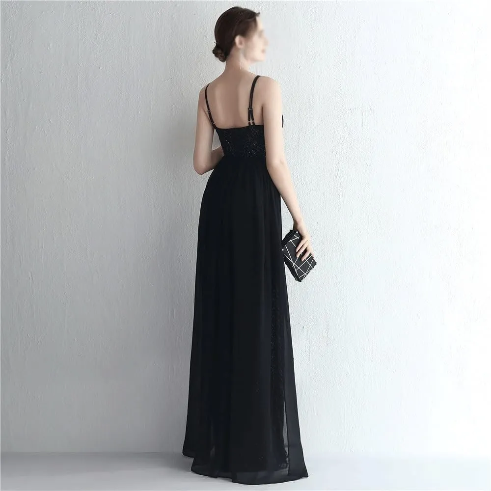 Women Sexy Long Evening Party Dress Fashionable Off Shoulder Sequin Evening Dress with Detachable Chiffon