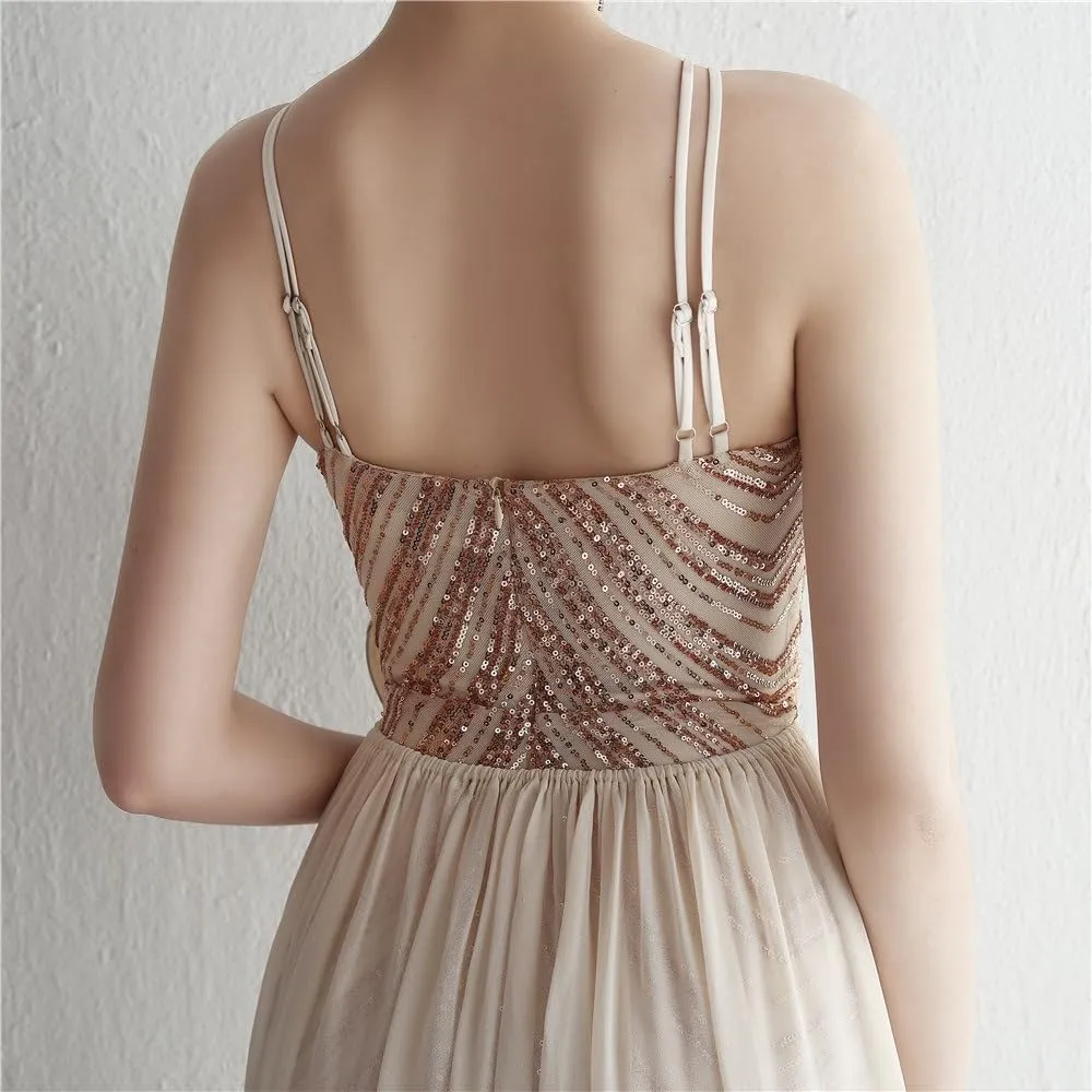 Women Sexy Long Evening Party Dress Fashionable Off Shoulder Sequin Evening Dress with Detachable Chiffon