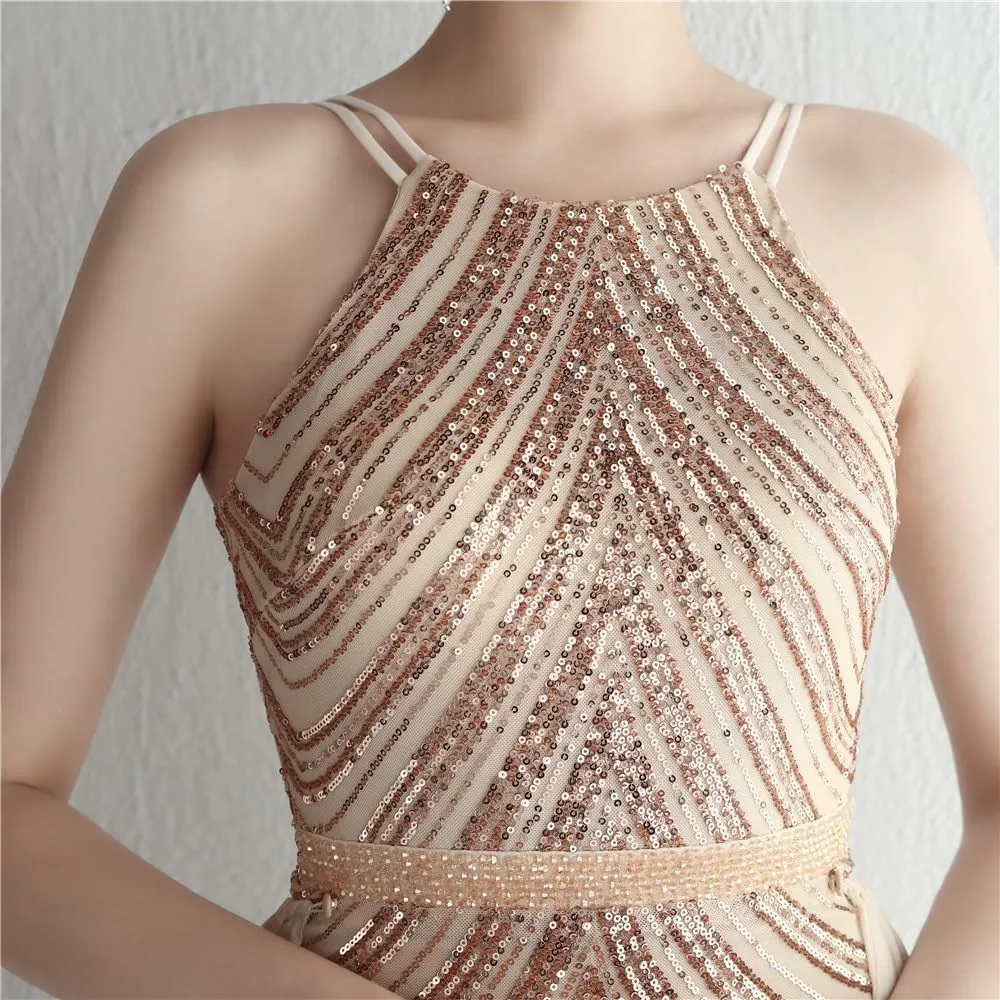 Women Sexy Long Evening Party Dress Fashionable Off Shoulder Sequin Evening Dress with Detachable Chiffon
