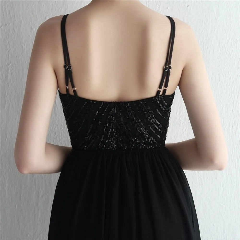 Women Sexy Long Evening Party Dress Fashionable Off Shoulder Sequin Evening Dress with Detachable Chiffon