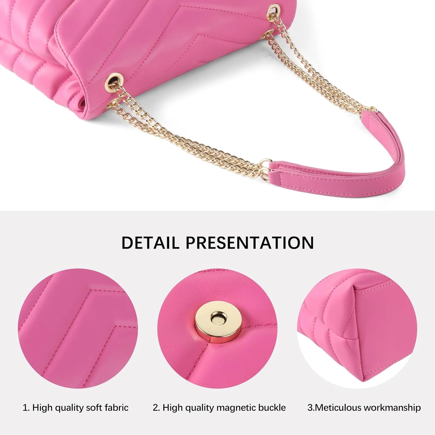 Women Shoulder Bag, Fashionable Quilted Vegan leather Crossbody Purses with Adjustable Chain Designer Purses