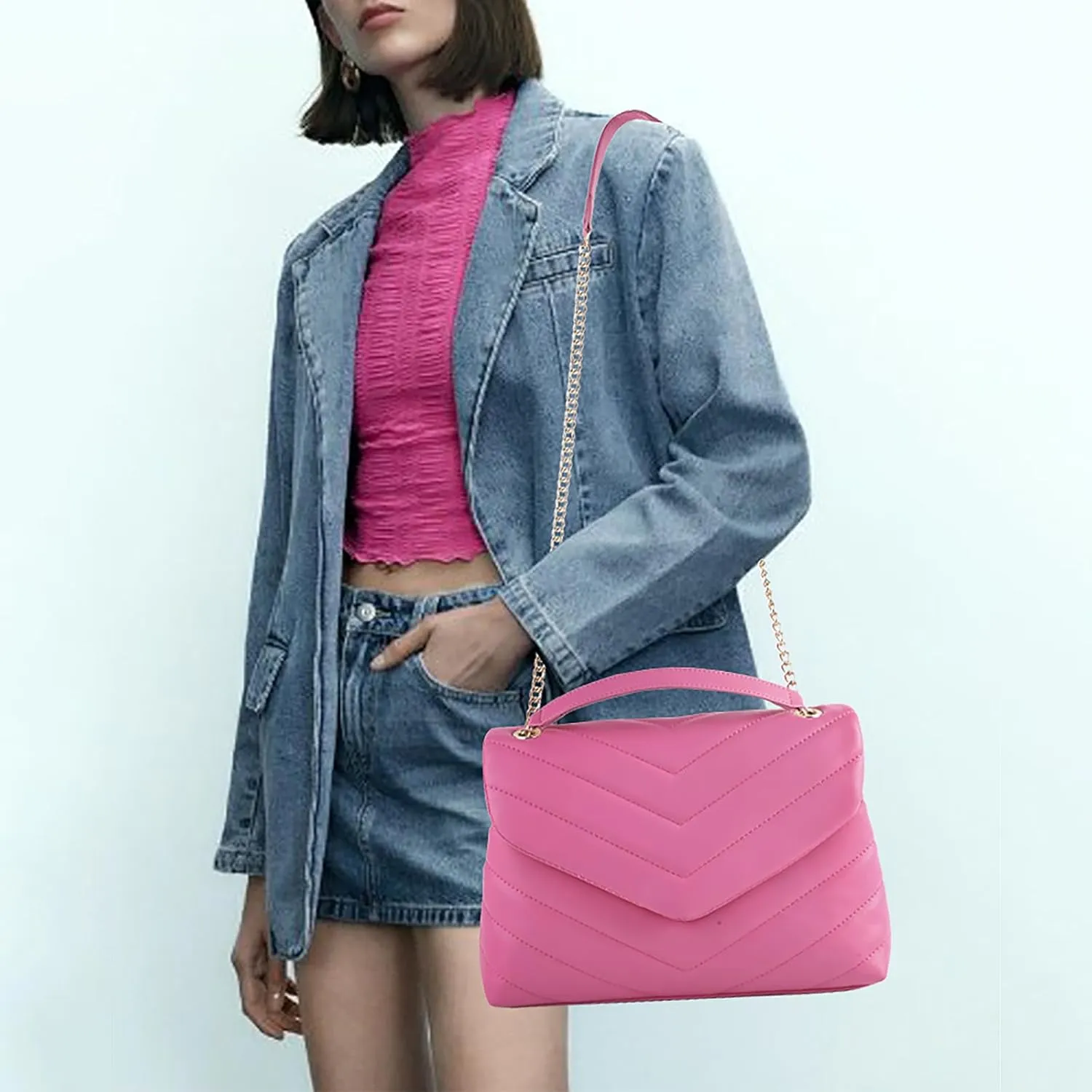 Women Shoulder Bag, Fashionable Quilted Vegan leather Crossbody Purses with Adjustable Chain Designer Purses