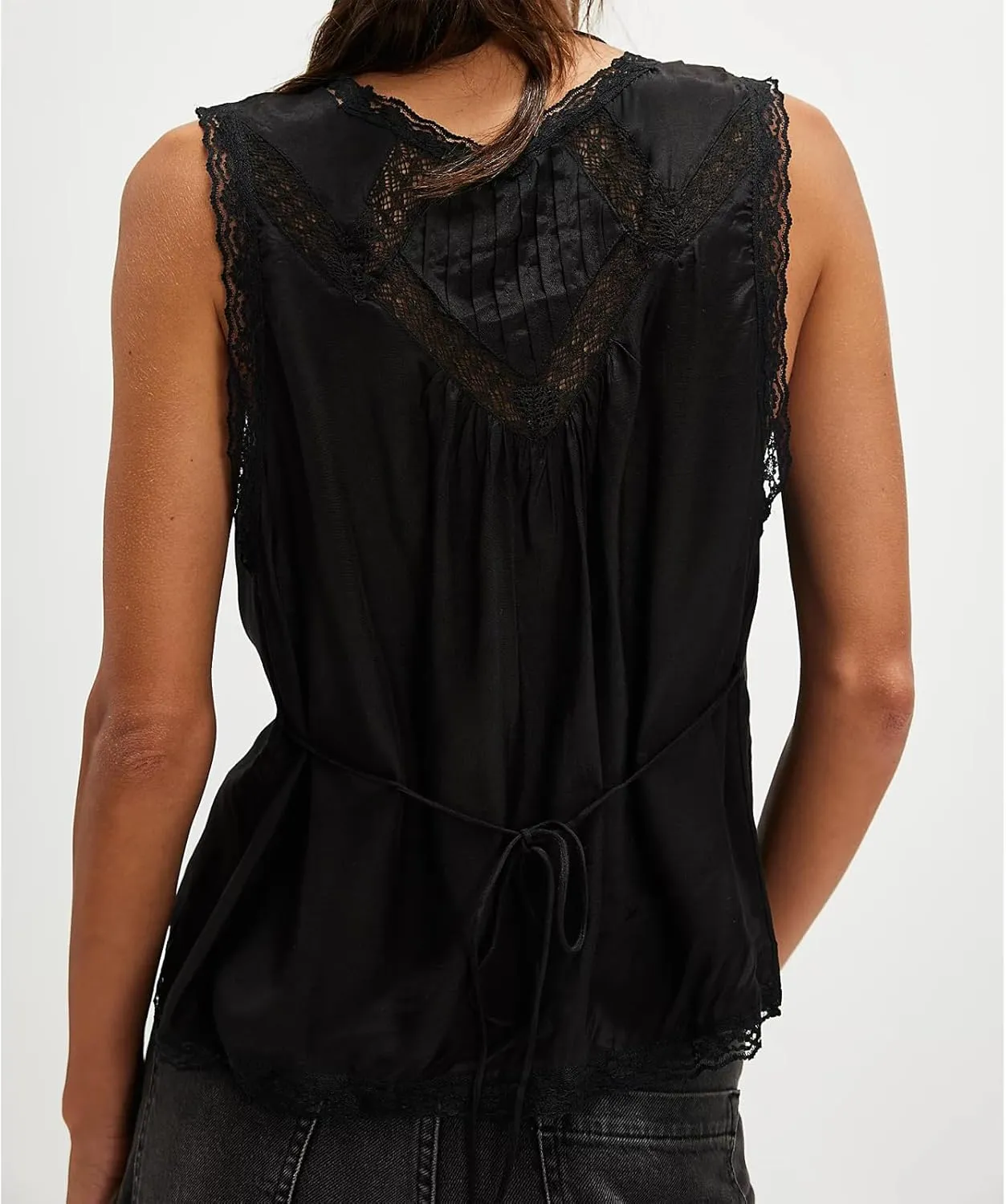 Women Tie Front Lace Trim Vest Tops Sexy V Neck Tank Y2k Sleeveless Button Cami Shirt