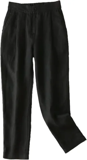 Women's 2024 Linen Harem Pants Elastic High Waisted Button Pants Trousers Casual Loose Fit Pant with Pockets