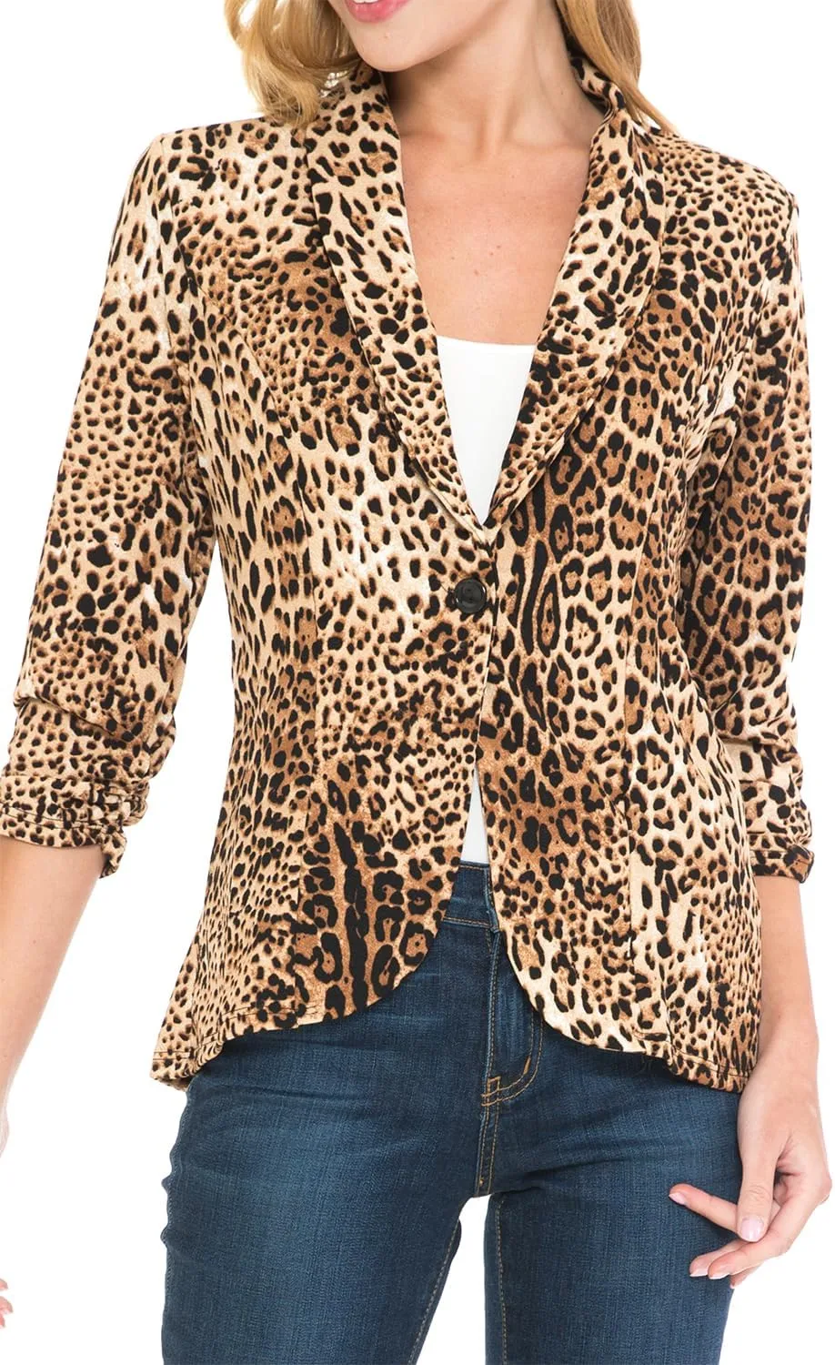 Women's 3/4 Ruched Sleeve Lightweight Work Office Blazer Jacket (S-3XL)