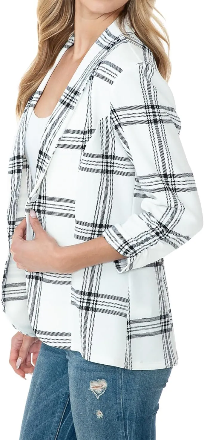 Women's 3/4 Ruched Sleeve Lightweight Work Office Blazer Jacket (S-3XL)