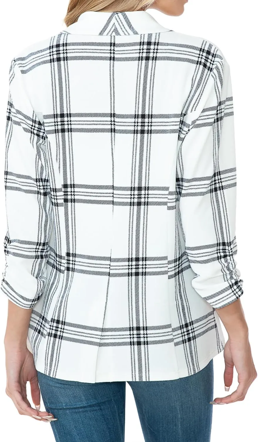 Women's 3/4 Ruched Sleeve Lightweight Work Office Blazer Jacket (S-3XL)