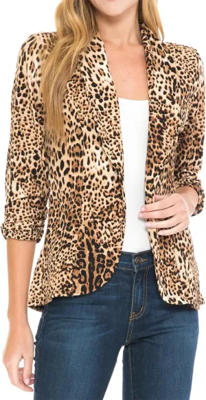 Women's 3/4 Ruched Sleeve Lightweight Work Office Blazer Jacket (S-3XL)