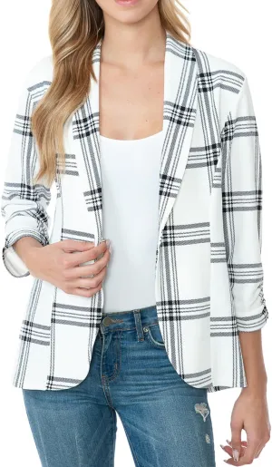 Women's 3/4 Ruched Sleeve Lightweight Work Office Blazer Jacket (S-3XL)