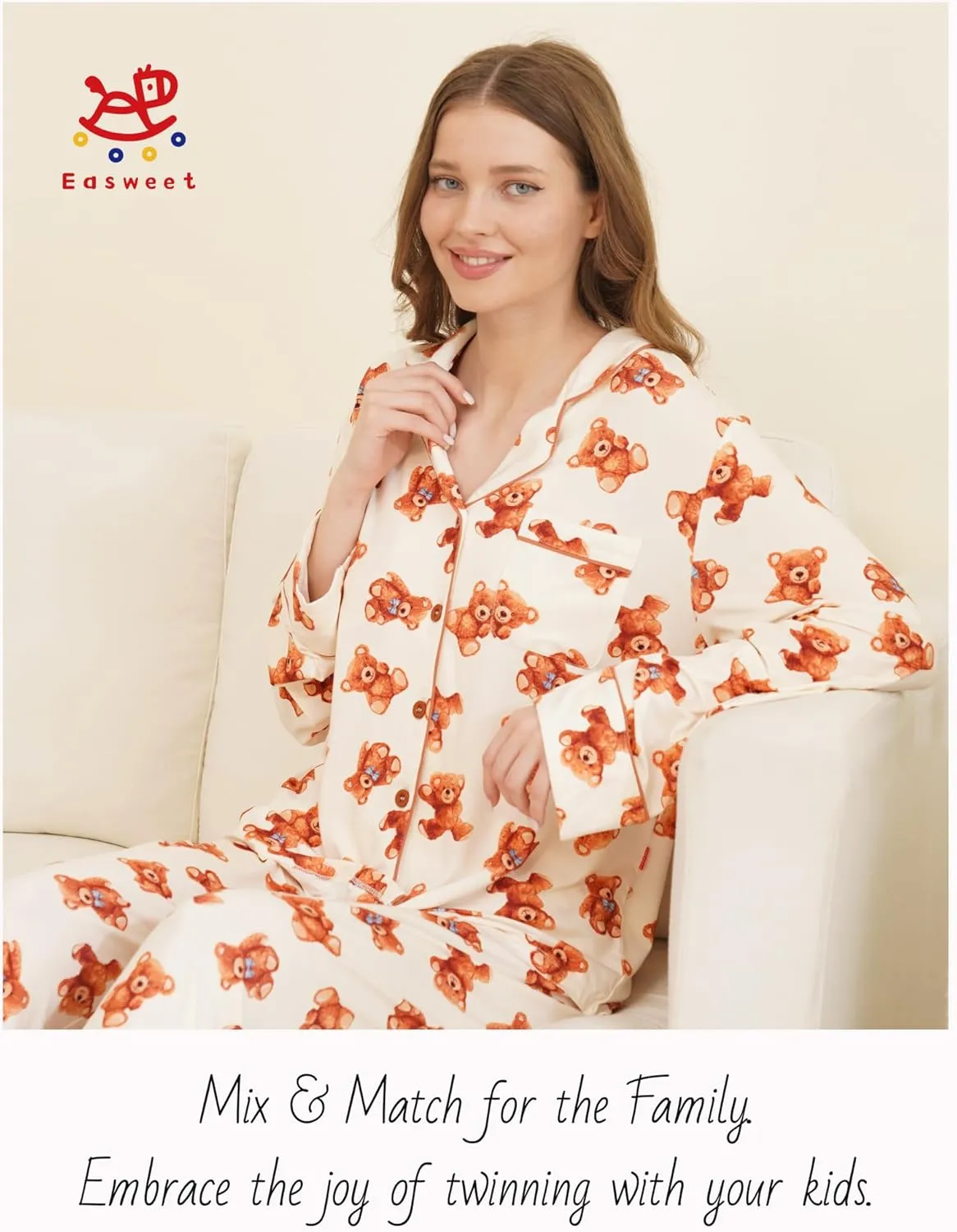 Womens Bamboo Viscose Pajama Sets Notch Collar Button Down Long Sleeve Sleepwear Comfy PJ Set