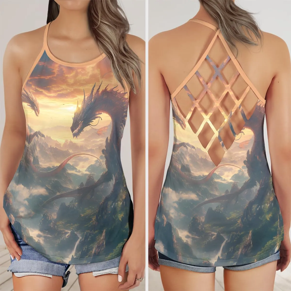 Women's Camisole Tank Tops - Dragon Spaghetti Strap Criss Cross Open Back Tank Summer Top for Women Series 1