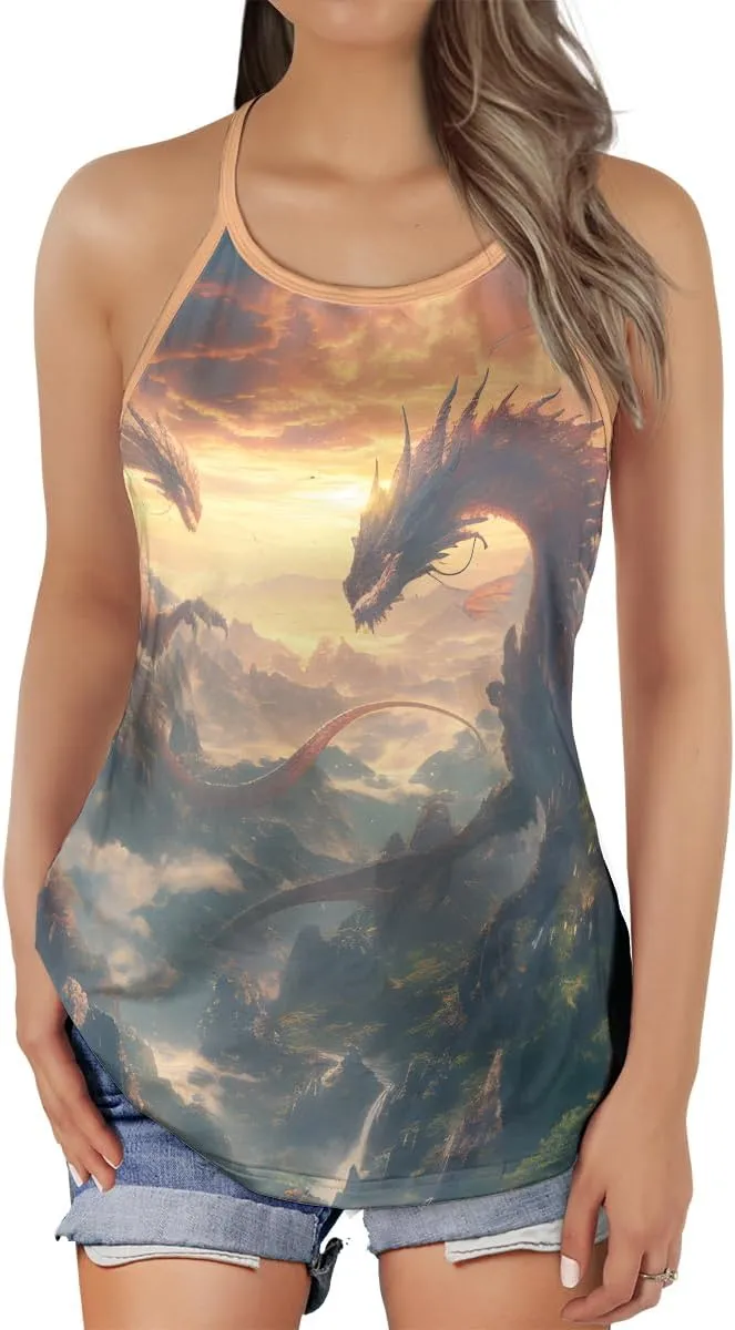 Women's Camisole Tank Tops - Dragon Spaghetti Strap Criss Cross Open Back Tank Summer Top for Women Series 1