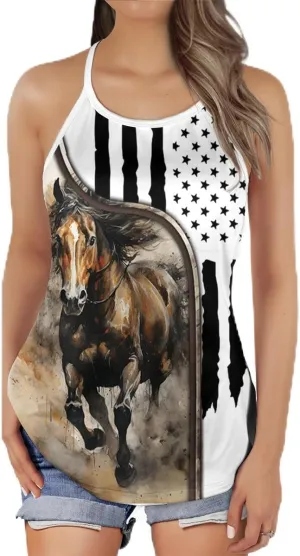 Women's Camisole Tank Tops - Vintage Horse Spaghetti Strap Criss Cross Open Back Tank Summer Top for Women Series 21
