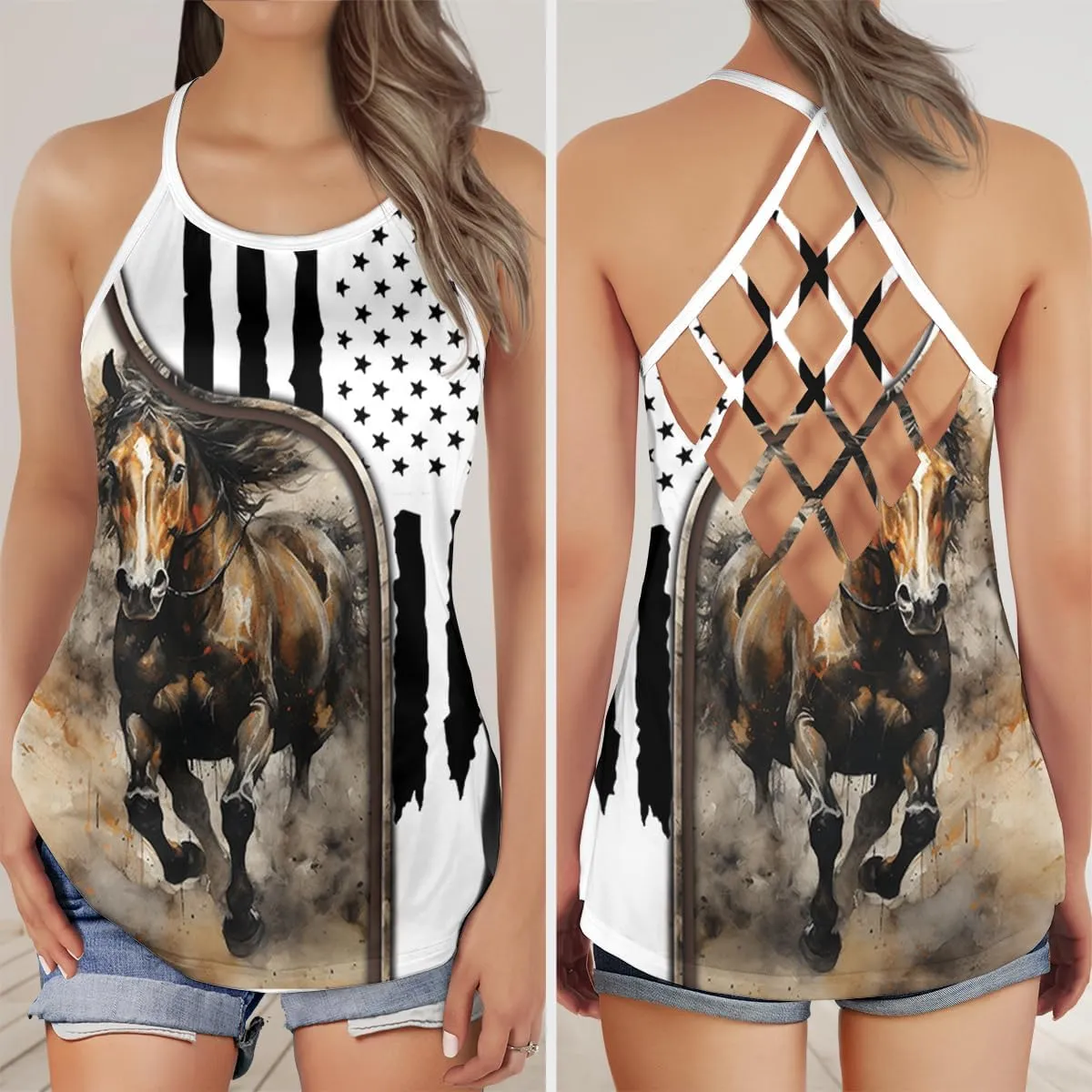 Women's Camisole Tank Tops - Vintage Horse Spaghetti Strap Criss Cross Open Back Tank Summer Top for Women Series 21