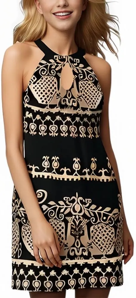 Womens Casual Halter Neck Dress Sleeveless Floral Print A-line Mini Sundress Summer for Beach Party Dresses 2025