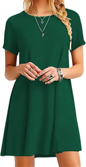 Women's Casual Solid Color Sundress Fashionable Pastel Midi Dress Lightweight Cocktail Party T-Shirt Dress