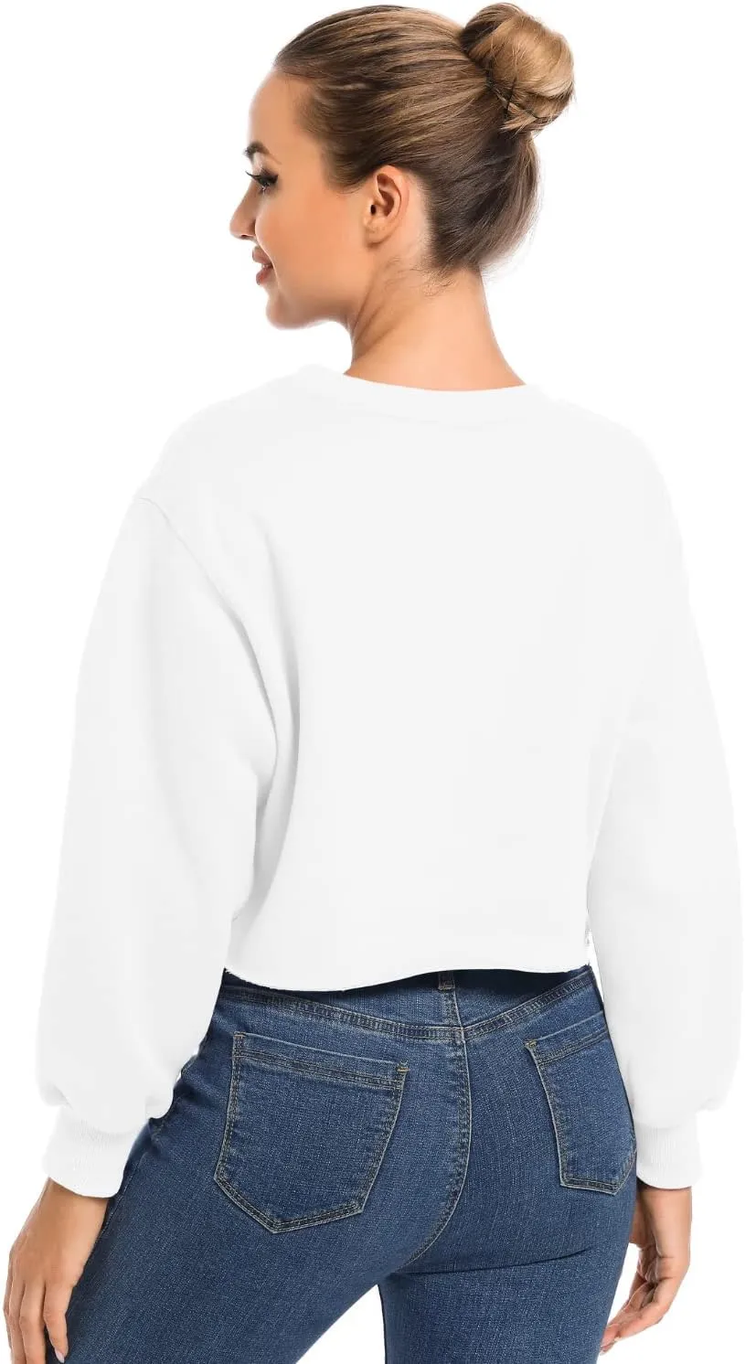 Women's Cropped Fleece Sweatshirt Crewneck Long Sleeve Casual Pullover Crop Tops