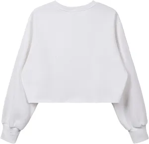 Women's Cropped Fleece Sweatshirt Crewneck Long Sleeve Casual Pullover Crop Tops