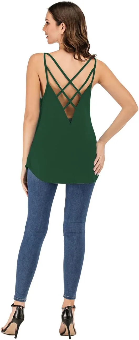 Women's Cute Criss Cross Back Tank Tops Loose Hollow Out Camisole Shirt