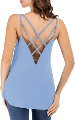 Women's Cute Criss Cross Back Tank Tops Loose Hollow Out Camisole Shirt