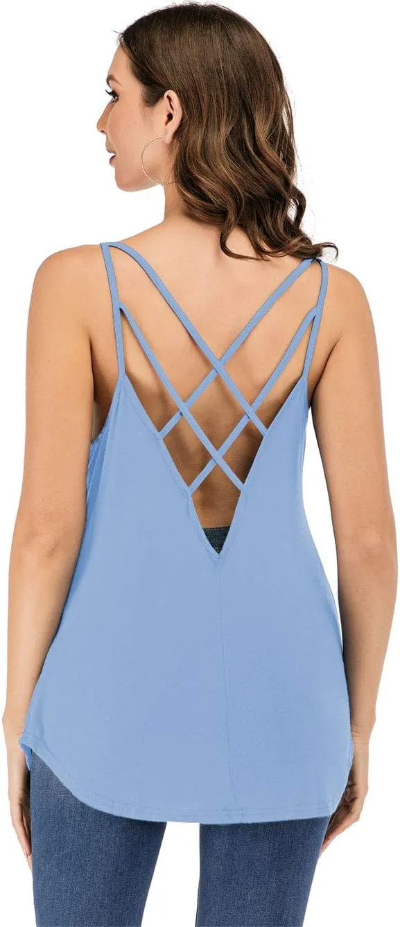 Women's Cute Criss Cross Back Tank Tops Loose Hollow Out Camisole Shirt