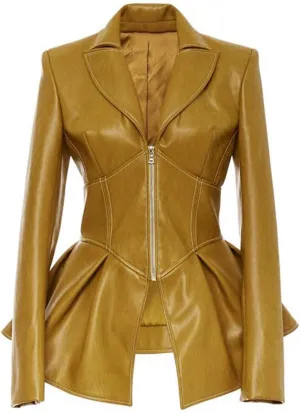 Women's Fashion Perfectly Shaping Zip Up Long Sleeves Faux Leather Biker Jacket