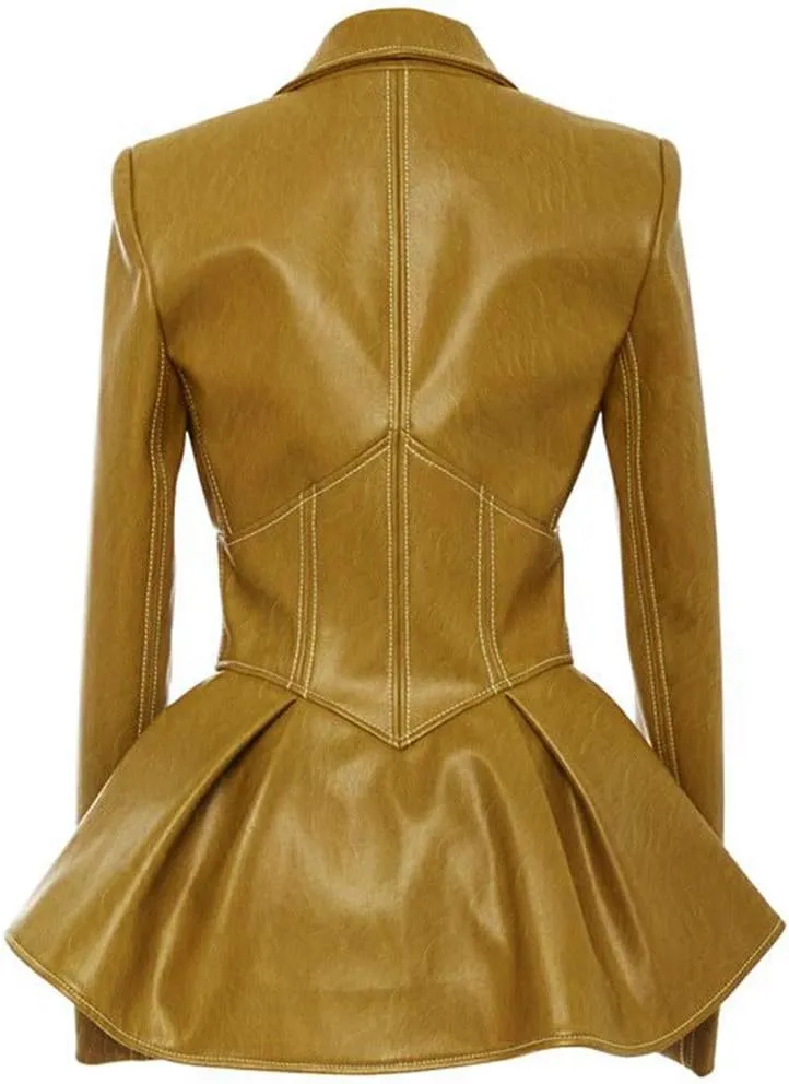 Women's Fashion Perfectly Shaping Zip Up Long Sleeves Faux Leather Biker Jacket