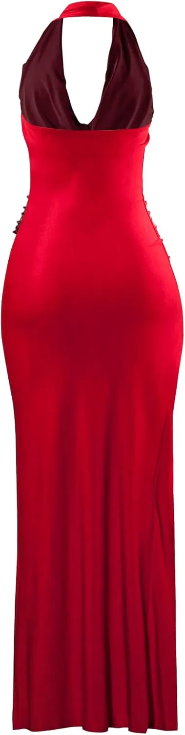 Women's Fashionable and Sexy deep V-Neck Hanging Backless Temperament Split Buttocks Wrapped Dress
