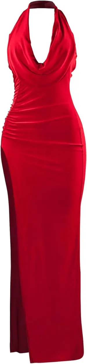 Women's Fashionable and Sexy deep V-Neck Hanging Backless Temperament Split Buttocks Wrapped Dress