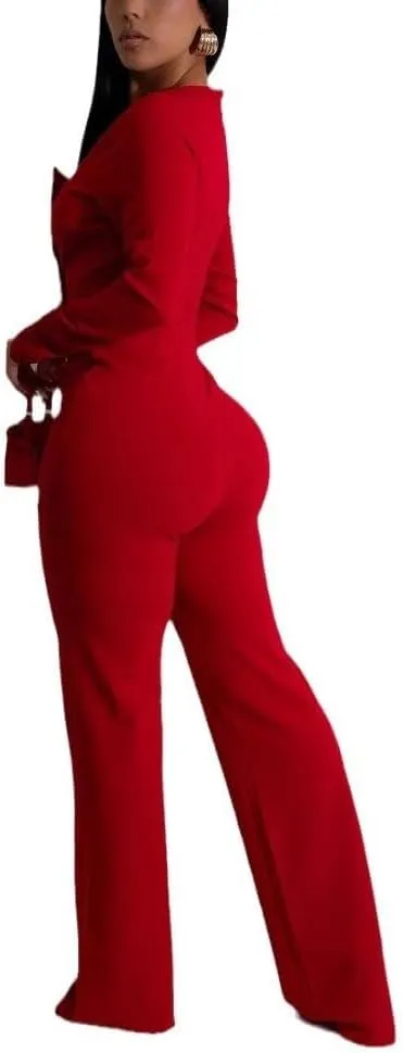 Women's fashionable, sexy, elegant, high waisted, wide leg pants, club business party button jumpsuit