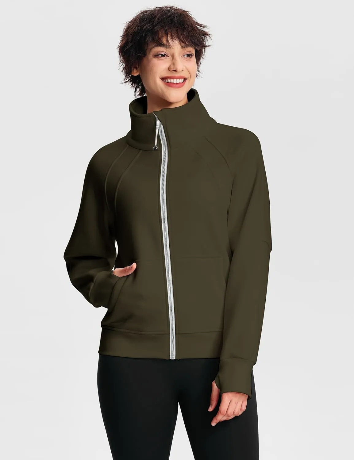 Womens Fleece Lined Half Zip Pullover Cotton Winter Warm Scuba Sweatshirt for Women with Thumbhole Pocket