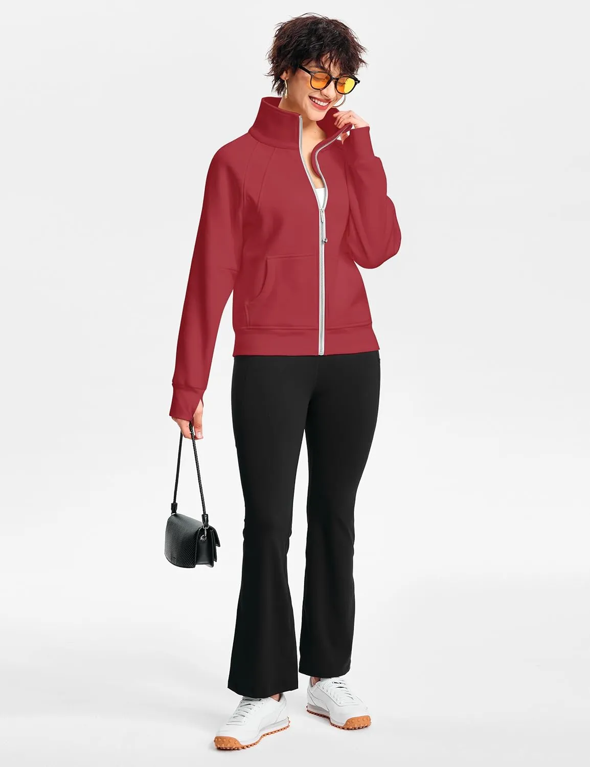 Womens Fleece Lined Half Zip Pullover Cotton Winter Warm Scuba Sweatshirt for Women with Thumbhole Pocket