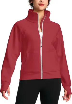 Womens Fleece Lined Half Zip Pullover Cotton Winter Warm Scuba Sweatshirt for Women with Thumbhole Pocket
