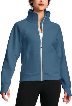 Womens Fleece Lined Half Zip Pullover Cotton Winter Warm Scuba Sweatshirt for Women with Thumbhole Pocket