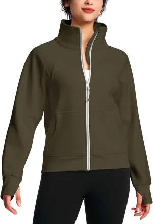 Womens Fleece Lined Half Zip Pullover Cotton Winter Warm Scuba Sweatshirt for Women with Thumbhole Pocket