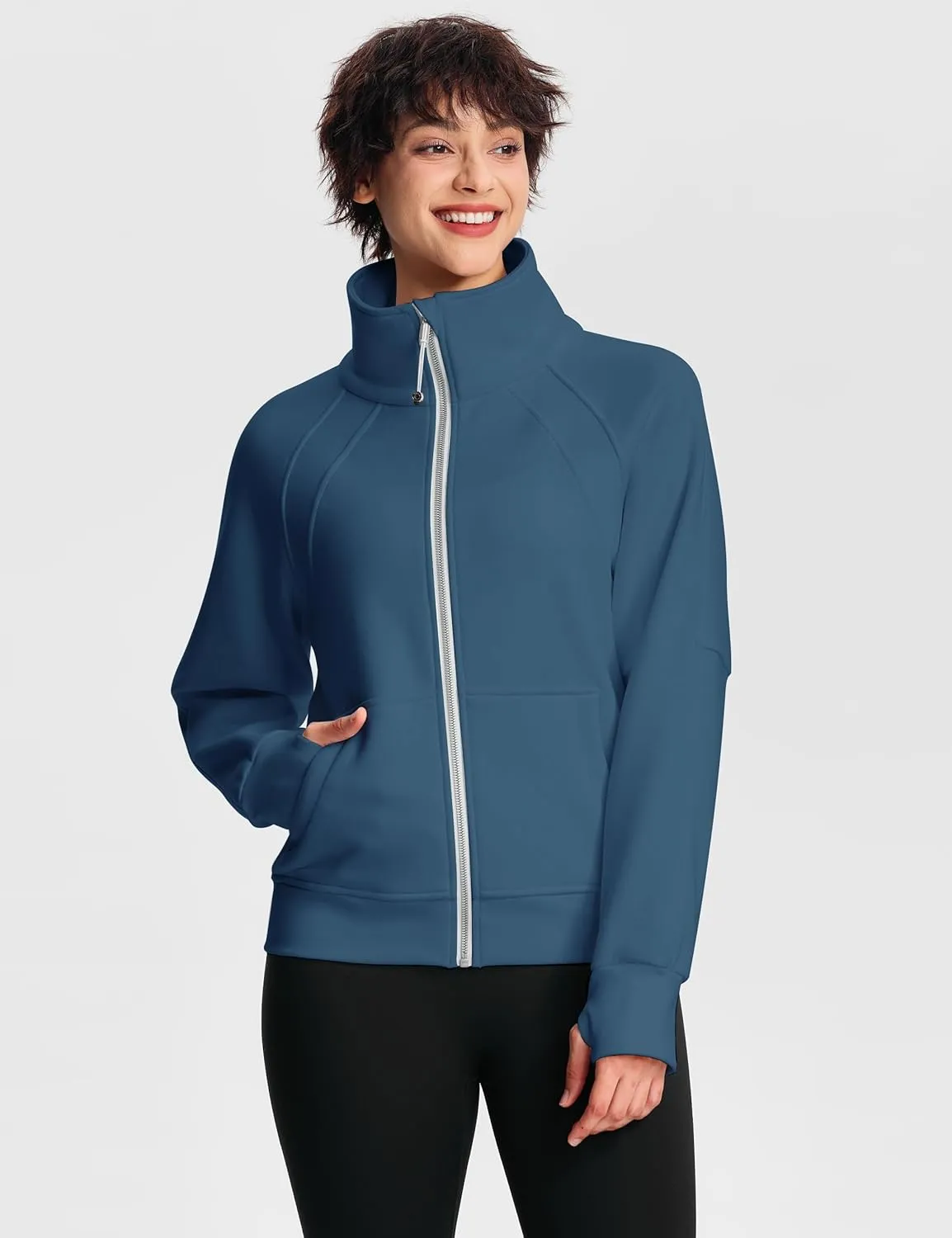 Womens Fleece Lined Half Zip Pullover Cotton Winter Warm Scuba Sweatshirt for Women with Thumbhole Pocket