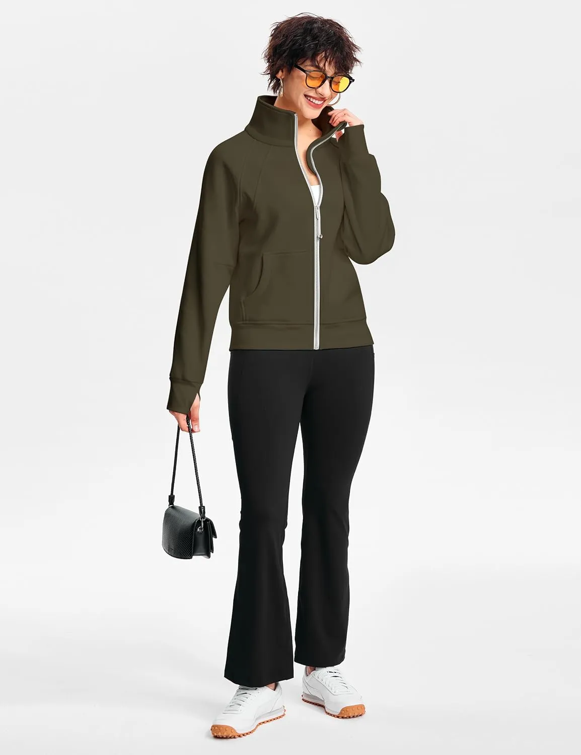 Womens Fleece Lined Half Zip Pullover Cotton Winter Warm Scuba Sweatshirt for Women with Thumbhole Pocket