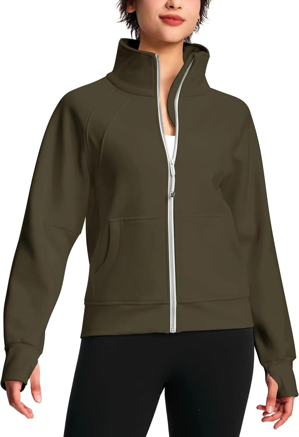 Womens Fleece Lined Half Zip Pullover Cotton Winter Warm Scuba Sweatshirt for Women with Thumbhole Pocket