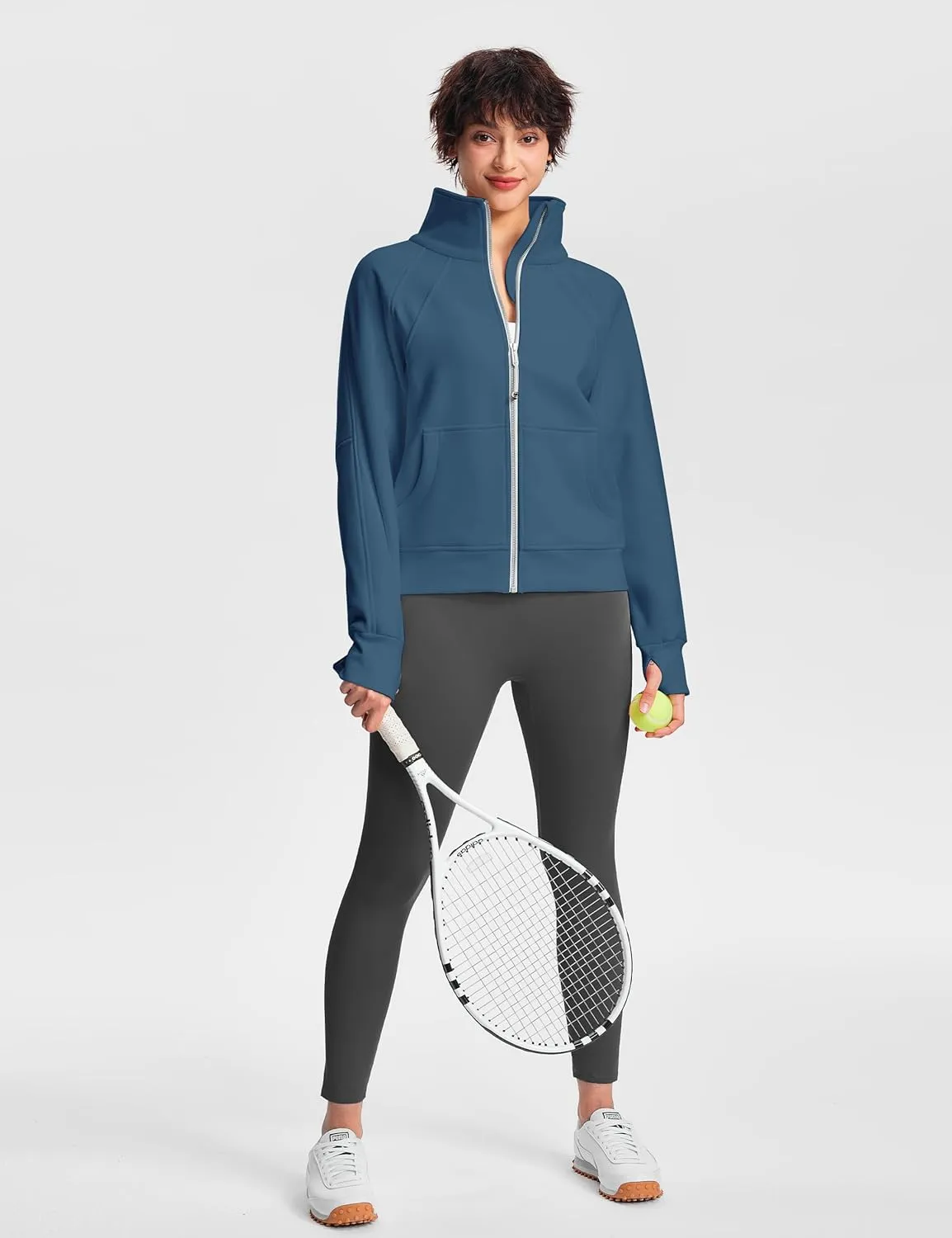 Womens Fleece Lined Half Zip Pullover Cotton Winter Warm Scuba Sweatshirt for Women with Thumbhole Pocket