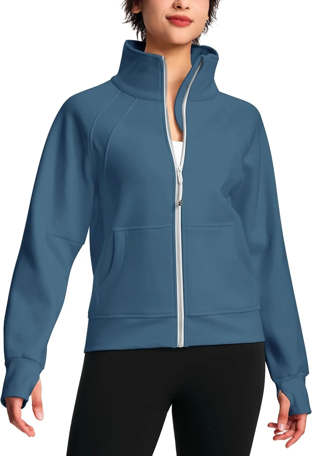 Womens Fleece Lined Half Zip Pullover Cotton Winter Warm Scuba Sweatshirt for Women with Thumbhole Pocket