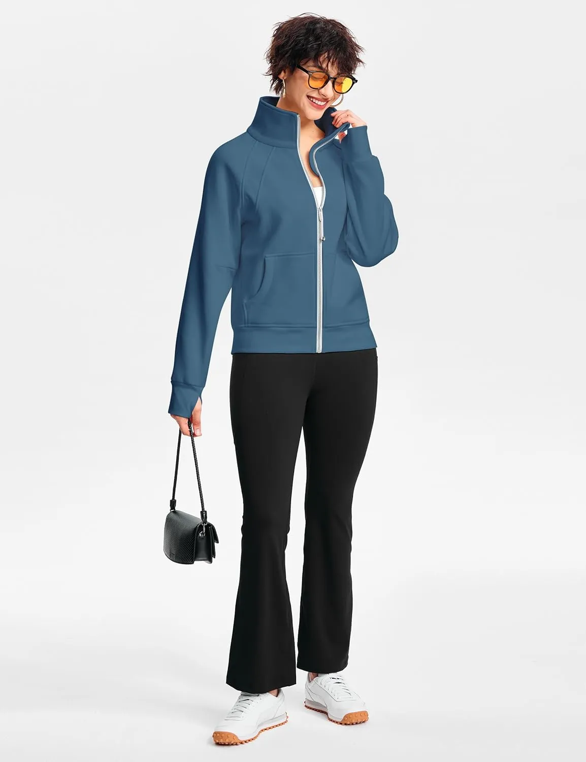 Womens Fleece Lined Half Zip Pullover Cotton Winter Warm Scuba Sweatshirt for Women with Thumbhole Pocket