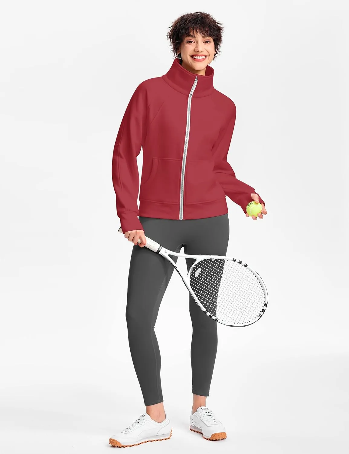 Womens Fleece Lined Half Zip Pullover Cotton Winter Warm Scuba Sweatshirt for Women with Thumbhole Pocket